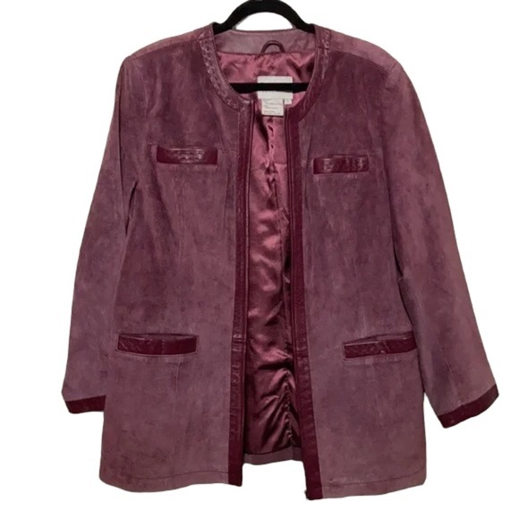 Pamela McCoy Collection Purple Leather Longline Jacket - Picture 2 of 12